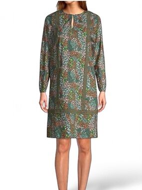 Lands' End Size Small Green Ditsy Floral Eyelet Lace Dress with Long Sleeves